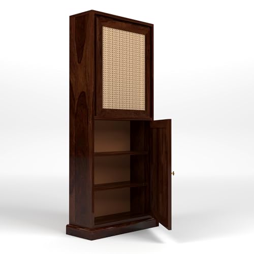 Image of Solid Sheesham Wood Foldable Study Table with Bookshelf & Storage Cabinet | Rosewood Study Desk for Home & Office (B-Walnut Finish)