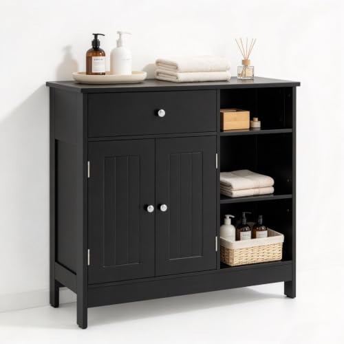 LIFEZEAL Meuble Salle de Bain Rangement avec Etagère Réglable, Armoire de Rangement sur Pied avec Tiroir et 3…