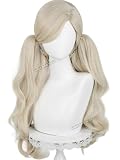 Half and Half Ann Takamaki Cosplay Wig Long Curly Blonde Anime Ponytail Wig with Side Part Bangs Platinum Blonde Twin Tails Wigs Pigtails for Women Halloween Party