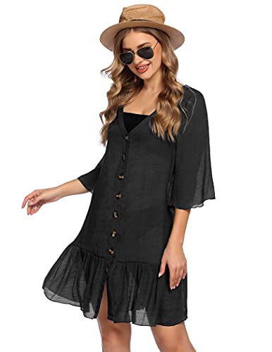 Avidlove Women's Swimsuit Beach Cover Up Button Down Shirt Ruffle Bikini Beachwear Bathing Suit Beach Dress #TOP2