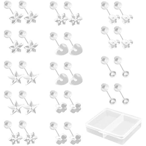 14 Pairs Clear Stud Earrings for School Cover