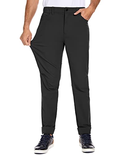 Puli Men Slim Fit Stretch Golf Pants Waterproof Casual Trousers Dress Nylon Durable Work Pants With Pockets Black 32-30 #TOP2