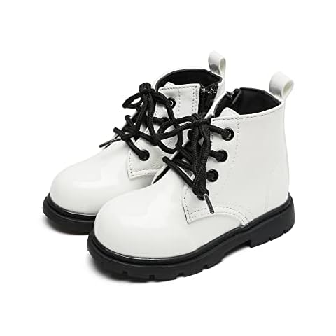 Komfyea Kid Ankle Boots Children Outdoor Shoes For Boys Girls Zippper Lace Up(Toddler/Little Kids) 6629White28 Cover