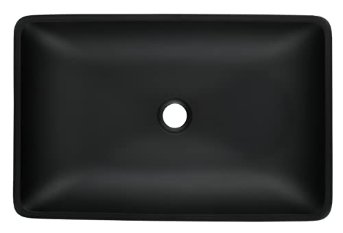 HAUSHECK Rectangle Vessel Sink - Modern Black Above Counter Sink Bowl with Faucet and Pop Up Drain Combo, Bathroom Vessel Vanity Sinks Art Basin
