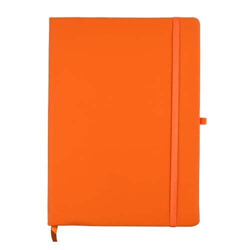 Image of Cubic Premium A5 Hardbound Diary | PU Leather | Bright Orange Color | Elastic Closure | Built-in Ribbon Bookmark | Pen Holder | Ideal for Office, School & Personal Use
