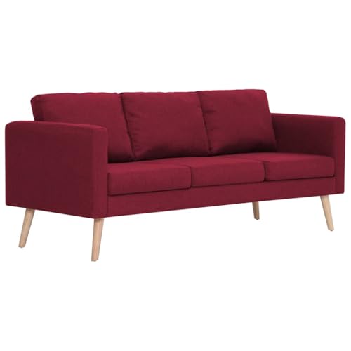 Sofá de tela de 3 plazas rojo vino cómodo con fundas extraíbles y marco de madera 2
