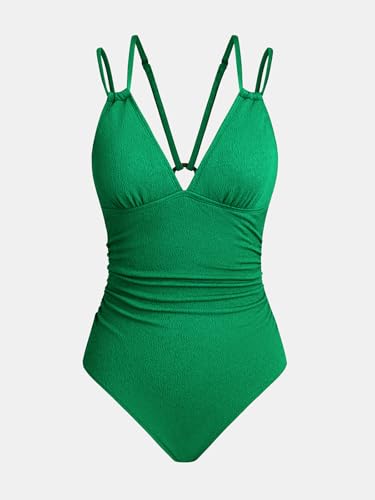 Image of CUPSHE Women's V Neck One Piece Cutout Tummy Control Swimsuit | Double Adjustable Straps,Back Cutout,O Ring,Soft Removable Cups,Flattering Bathing Suit For Vacation And Beach