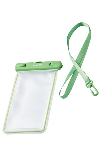 エレコム スマホ 防水ケース お風呂 海 首かけ 水中 操作不可 IPX8 顔認証 入れたまま操作可能 蓄光機能 夜間に光る ロックレバータイプ 6.9インチ以下のスマートフォン グリーン P-WPSL05GN