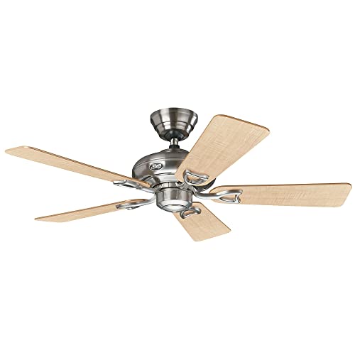 HUNTER FAN Sevilla II, 112 cm, Ventilador de Techo para Interior, Silencioso, con Cadena y 5 Aspas Reversibles en Arce y Gris, para Verano o Invierno, Acabado en Níquel Cepillado, Modelo 24038