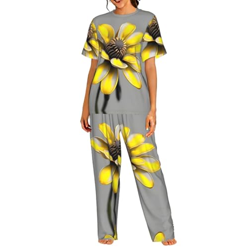 Pyjama doux femme jaune et gris contre les nuits agitées