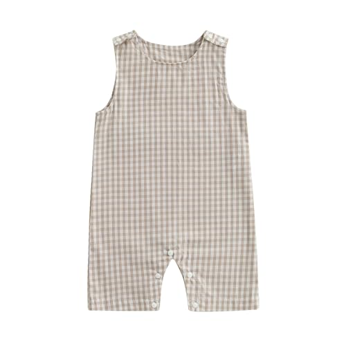 Baby Boy Summer Clothes Sleeveless Retro Plaid Romper Overalls Jumpsuit Shortalls Playsuit Outfits