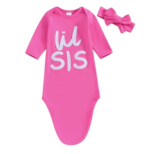 Image of 0-3M Girls Boys Nightgown Lil Sis/Bro Letters Baby Gowns Sleepover Gift Infant Hospital Outfits Coming Home Clothes