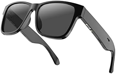 RUIMEN Bluetooth Audio Smart Glasses for Men Women, Smart Sunglasses with Speakers and Mics Open Ear Music Hands-Free Calling, Volume Control, Anti-UV Lens, IP4 Waterproof Classic Black Standard Size