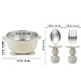 PandaEar 8PCS Baby Feeding Set | Stainless Steel Suction Plates and Bowls with Silicone Fork and Spoon Utensils | Baby Led Weaning Tableware for Toddlers & Kids (Tan & Walnut)