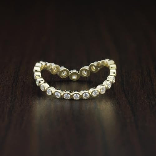 0.78 Ct Round Diamond Full Eternity Curved Wedding Band Ring For Women Jewelry Bezel Set 14k Gold Plated Chevron Stacking Ring 925 Sterling Silver Handmade Matching Ring Gift For Her2