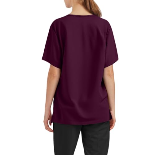 Image of FONMA Scrub Tops Women Plus Size Stretchy V-Neck Scrub Shirts with 4 Pockets Breathable Short Sleeve Nurse Uniforms