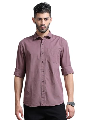 Image of Men Slim Fit Solid Spread Collar Casual Shirt