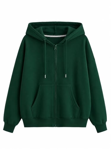 Image of Rabboni Women's Solid Zip-Up Hoodie Jacket | Full Sleeve Hooded Sweatshirt with Kangaroo Pockets | Casual Winter Wear Hoodie for Women