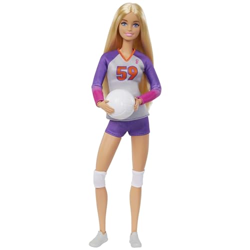 Barbie ​Métiers Poupée Articulée Joueuse De Volleyball en Tenue Complète avec Haut, Short, Genouillères Et Ballon, Jouet Enfant, Dès 3 Ans, HKT72