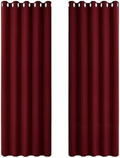 PONY DANCE Eyelet Blackout Curtains - 90 Drop Decorative Living Room Curtains for Energy Saving Rings Up Room Darken Window Panels, Set of 2, Wide 66 by Long 90 in, Red