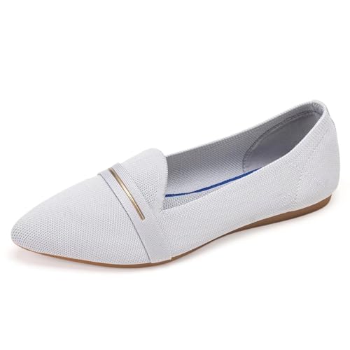 Image of Frank Mully Women's Casual Loafer Flats Slip On Loafer Shoes Comfortable Knit Flat Shoes Classics Pointy Toe Loafer Flats,for Work,Travel