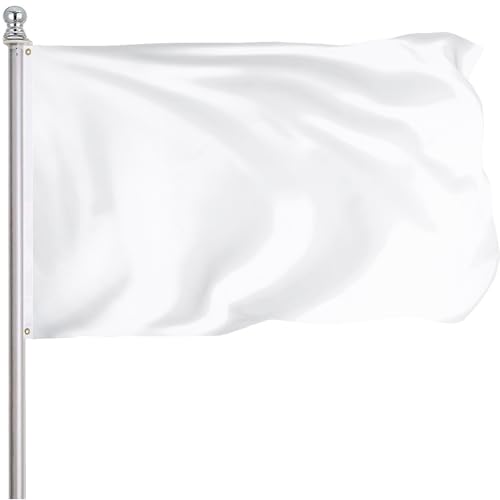 FLGCLUB Solid White Flag 3x5 Foot Vibrant Color Fade Resistant Polyster Plain White Flag Double Stitched DIY Flags with Canvas Header and Brass Grommets Indoor Outdoor