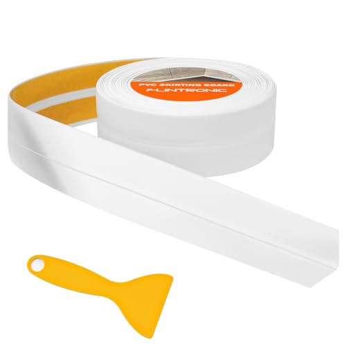Flintronic Rodapiés Autoadhesivo Flexible, 5m【19 * 19mm】 Perfil PVC, Rodapie de Acabado Rodapiés Flexible Cinta Autoadhesiva para Cocina y Baño(Blanco)