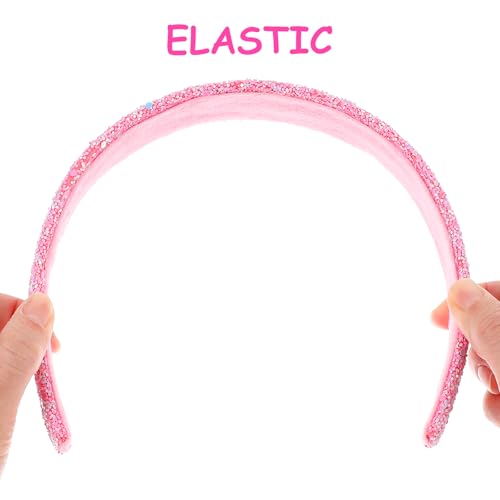 COMNICO 2 PCS Glitter Headbands for Girls Cute Sparkly Wide Thick Head Bands Bling Non Slip Hairband Rainbow Sequin Little Girl Hair Accessories for Children Kids Women (Pink + Purple) - Image 3