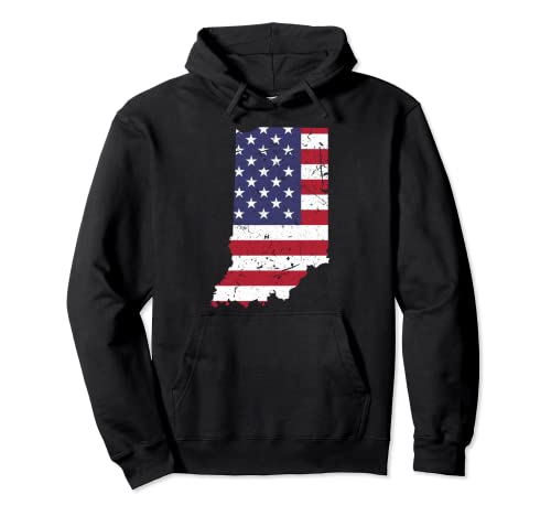 Camiseta del Orgullo del 4 de julio con la bandera estadounidense del estado de Indiana Map Sudadera con Capucha