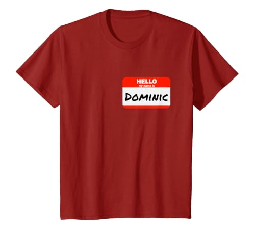 Dominic Name Tag Sticker Hello My Name is Dominic T-Shirt, Youth, Cranberry Red, 2T