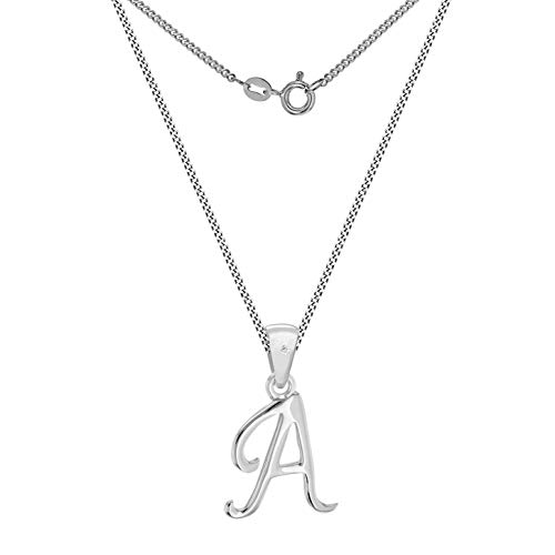 Image of Tuscany Silver Women's Sterling Silver Rhodium Plated Diamond Initial 'A' Pendant on Curb Chain of 46cm/18