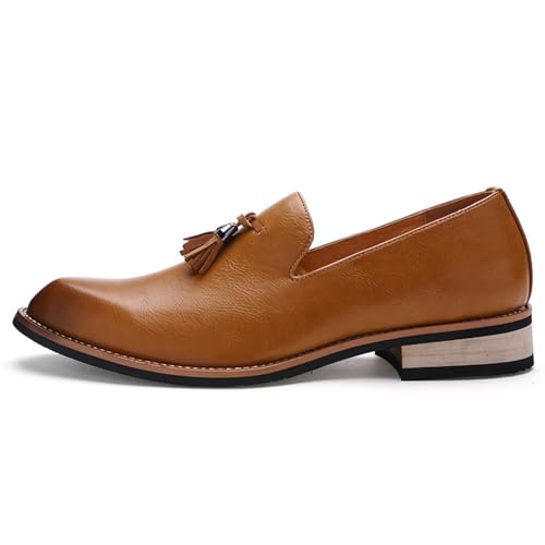Men's Leather Tassel Penny Loafers Retro Round Toe Low Heel Slip-On Business Dress Shoes Suitable for Work Daily Driving2