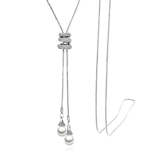 Zealmer Women Long Imitation Pearl Swirl Pendant Necklace Silver