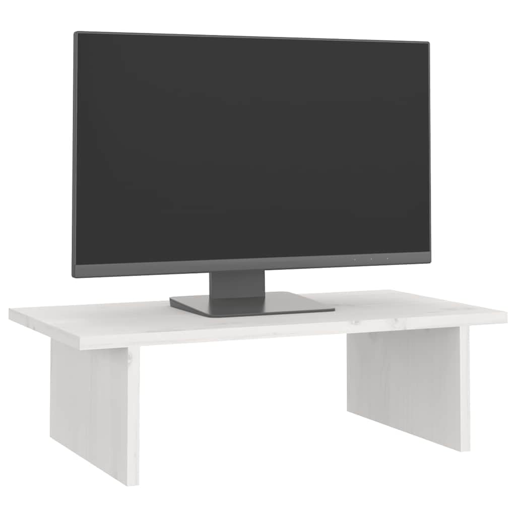 Supporto per monitor bianco in legno di pino massiccio, 50 x 27 x 15 cm, ergonomico, stabile, salvaspazio, per scrivania per computer, scrivania, tavolo da gioco in casa e soggiorno