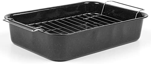 Russell Hobbs CW9161 Romano Vitreous Enamel Roaster and Rack, 34 cm, Easy to Clean, Ideal for Roasting Beef, Chicken and Vegetables, Black, 34cm