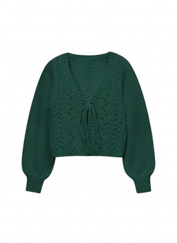 Image of SKAYS Womens Tie Front Bow Cardigan Sweaters Cropped Cable Knit Cardigans Trendy Fall Long Sleeve Outerwear