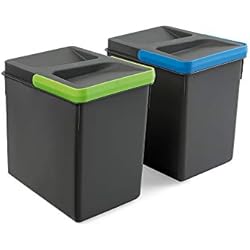 Cubo Basura 20 Cm Emuca Basura, Cubos de Reciclaje para Base Recortable, Juego de 2 contenedores de Alto 216mm y Capacidad 6 litros, Gris, H 216 mm (2 x 6 L)