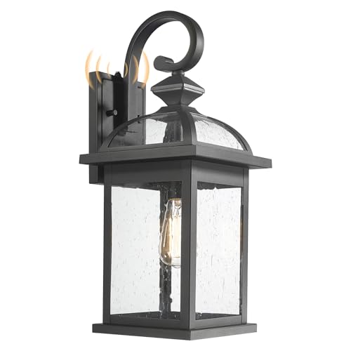 Image of Darkaway Dusk to Dawn Outdoor Lights Fixture Wall Mount,Large 22inch Exterior Wall Light with Seeded Glass Waterproof Black Outside Wall Sconce for House Porch Hallway Garage
