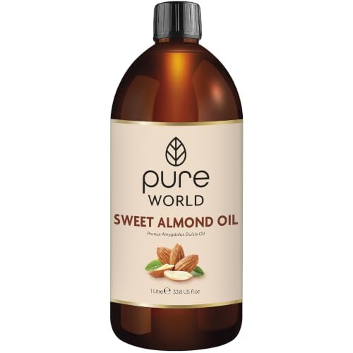 Pure World Natural Sweet Almond Oil 1 Litre 100% Pure Undiluted. Cold Pressed Premium Quality Almond oil Skin Nails Body and Face Edible Vegan.