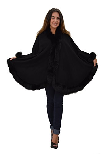 Hima Luxurious Cashmere Wrap Cape with LeatherTrim and Front Hooks both side Buttons -Black