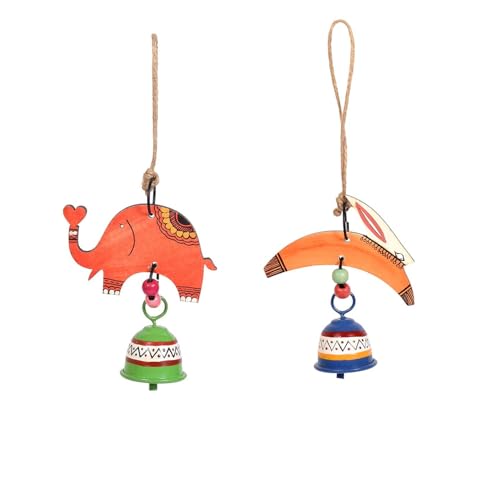Image of Aakriti Art Creations Elephant & Toucan Harmony Wind Chime Set | Handmade Modern Art Wooden & Metal Wind Chimes | Decorative Indoor & Outdoor Hanging for Balcony, Garden, Living Room & Gifting