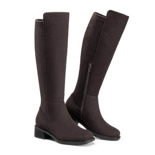 Athlefit Womens Knee High Boots Chunky Block Low Heel Square Toe Suede Riding Tall Boots Fall Long Chocolate Brown Booties for Walking 8.5 — view 6