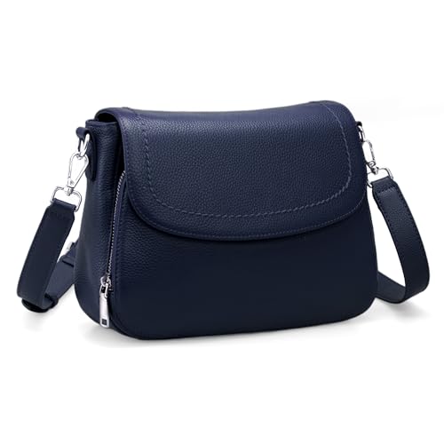 befen Genuine Leather Crossbody Purses for Women Anti Theft Medium Women's Saddle Bags Cross Body Purse with RFID Wallet for Travel Navy Blue