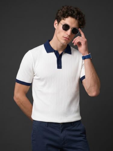 Image of Veirdo Men's Flatknit Printed Half Sleeve Polo T-Shirt with Collared Neck, Regular Fit, Casual Style for Office, Travel, (Sizes S to 2XL)