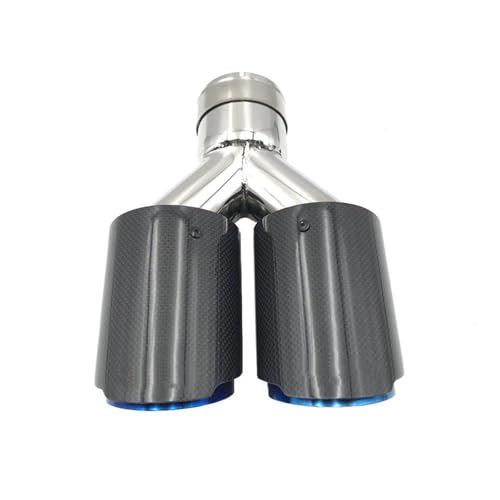 Tubo de escape de 67mm a 114mm en fibra de carbono brillante con doble punta de acero inoxidable azul