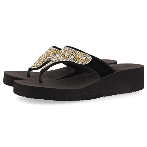 Sandales de plage noires avec détail de pierrerie multicolore dontreix