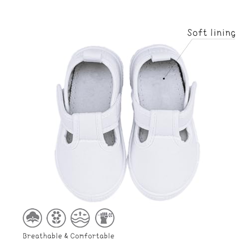 Toddler Girls Boys T-Strap Canvas Sneakers for Little Kids Classical Comfortable Mary Jane Cotton Flats, Non-Slip Casual Walking Shoes (White,8) by GENGASUN - Used condition - Image 6
