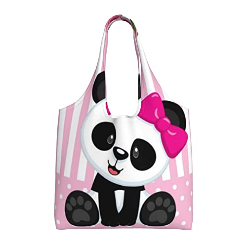 Sac à main portable en toile robuste motif panda et rose élégant