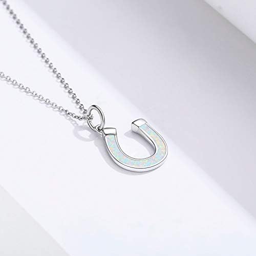 KINGWHYTE Horseshoe/Giraffe/ Girl Necklace 925 Sterling Silver Opal Jewellery Inspirational Necklace Horse gifts Birthday gifts for women girls