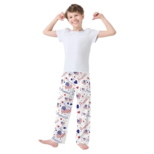I Love America Boys Long Pants Soft Trousers Elastic Waist Kids Lounge Bottoms with Pockets S-XL2